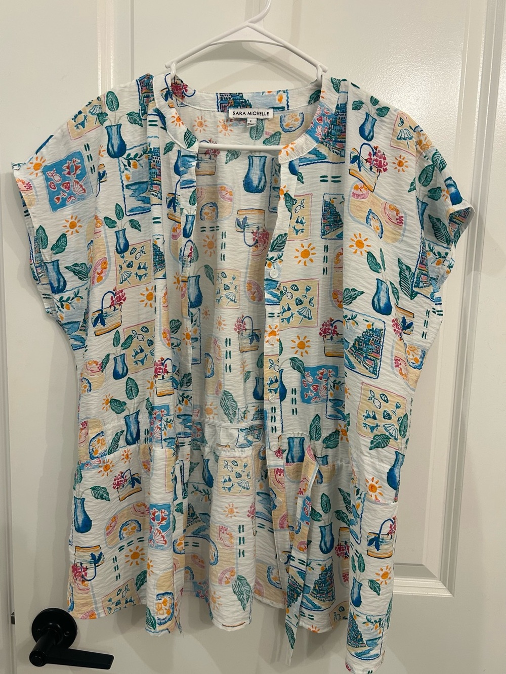 Sara Michelle White Patchwork Floral & Vase Open-Front Tunic